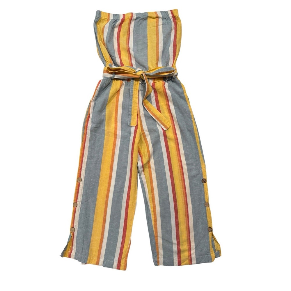 Vintage Havana Strapless Striped Summer Striped Linen Blend Jumpsuit Size Small